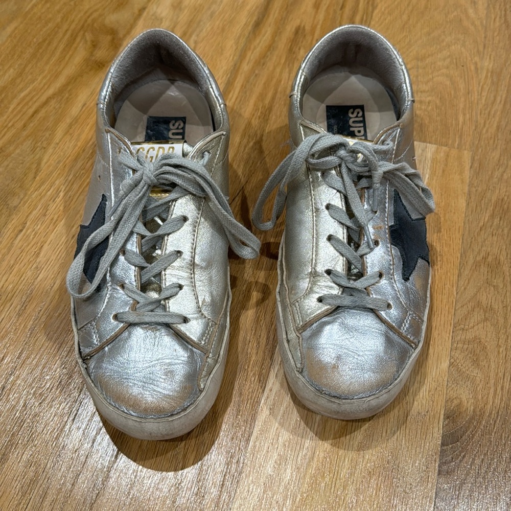 Golden Goose Silver and Black Sneakers